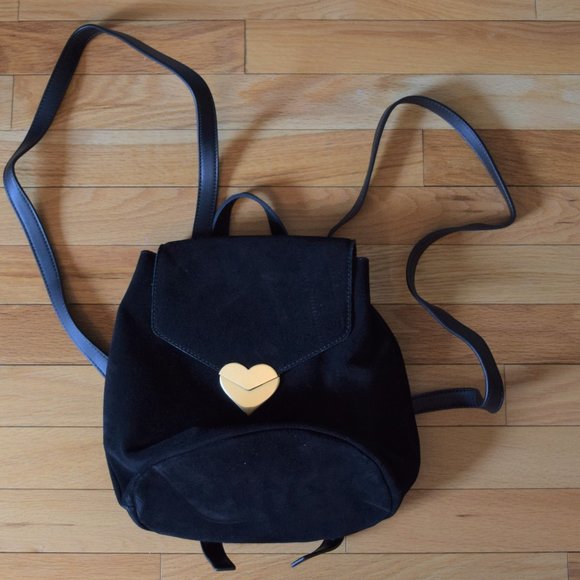 Dear Drew Black Suede Backpack with Gold Heart Closure - Picture 3 of 7